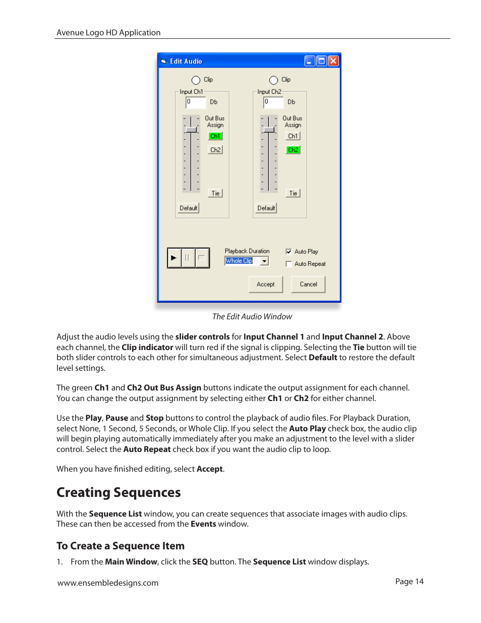 Creating sequences, To create a sequence item | Ensemble Designs 7420 HD/SD Logo Inserter User Manual | Page 14 / 36