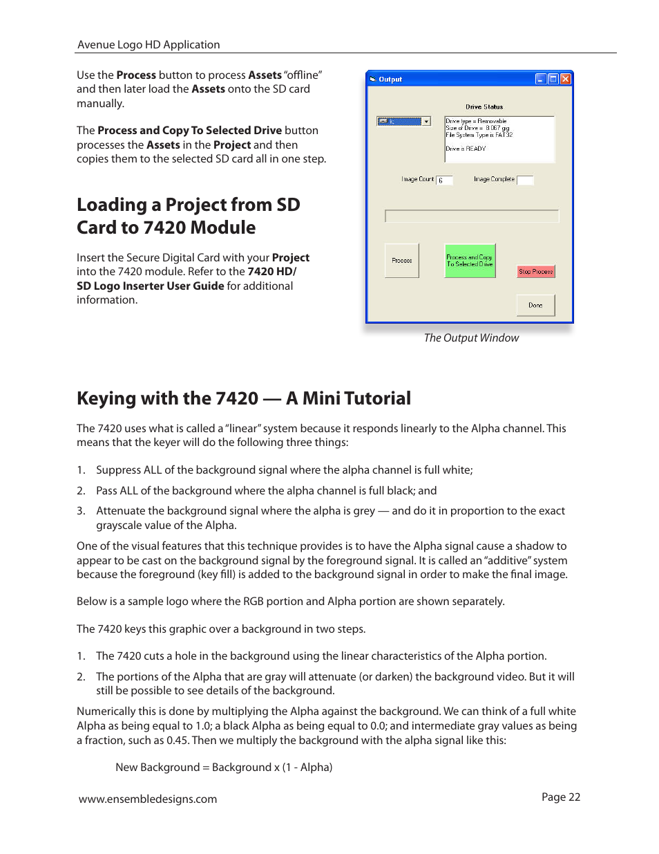 Loading a project from sd card to 7420 module, Keying with the 7420 — a mini tutorial | Ensemble Designs 7420 HD/SD Logo Inserter User Manual | Page 22 / 36