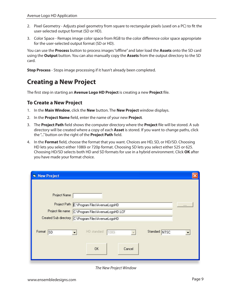 Creating a new project, To create a new project | Ensemble Designs 7420 HD/SD Logo Inserter User Manual | Page 9 / 36