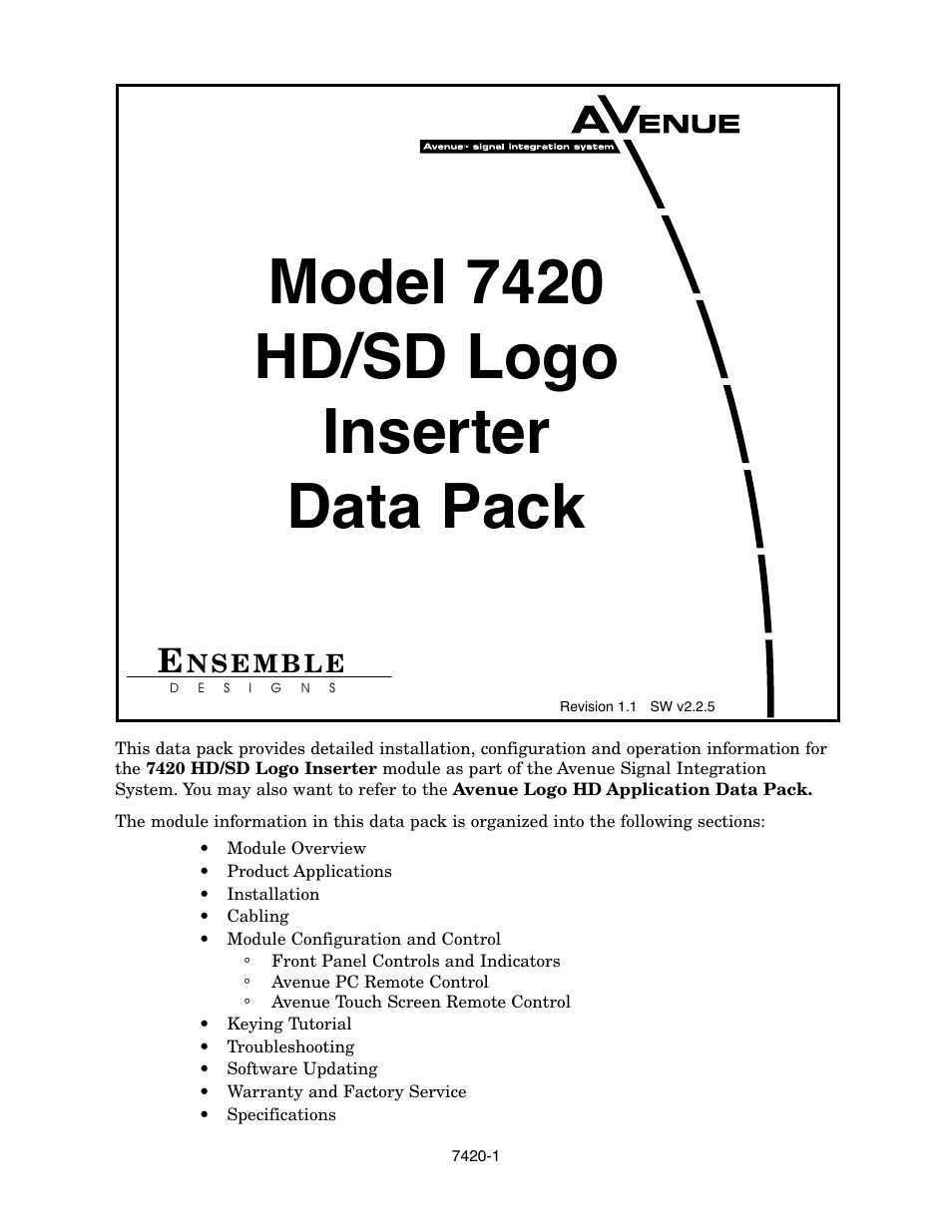 Ensemble Designs 7420 HD/SD Logo Inserter User Manual | 40 pages