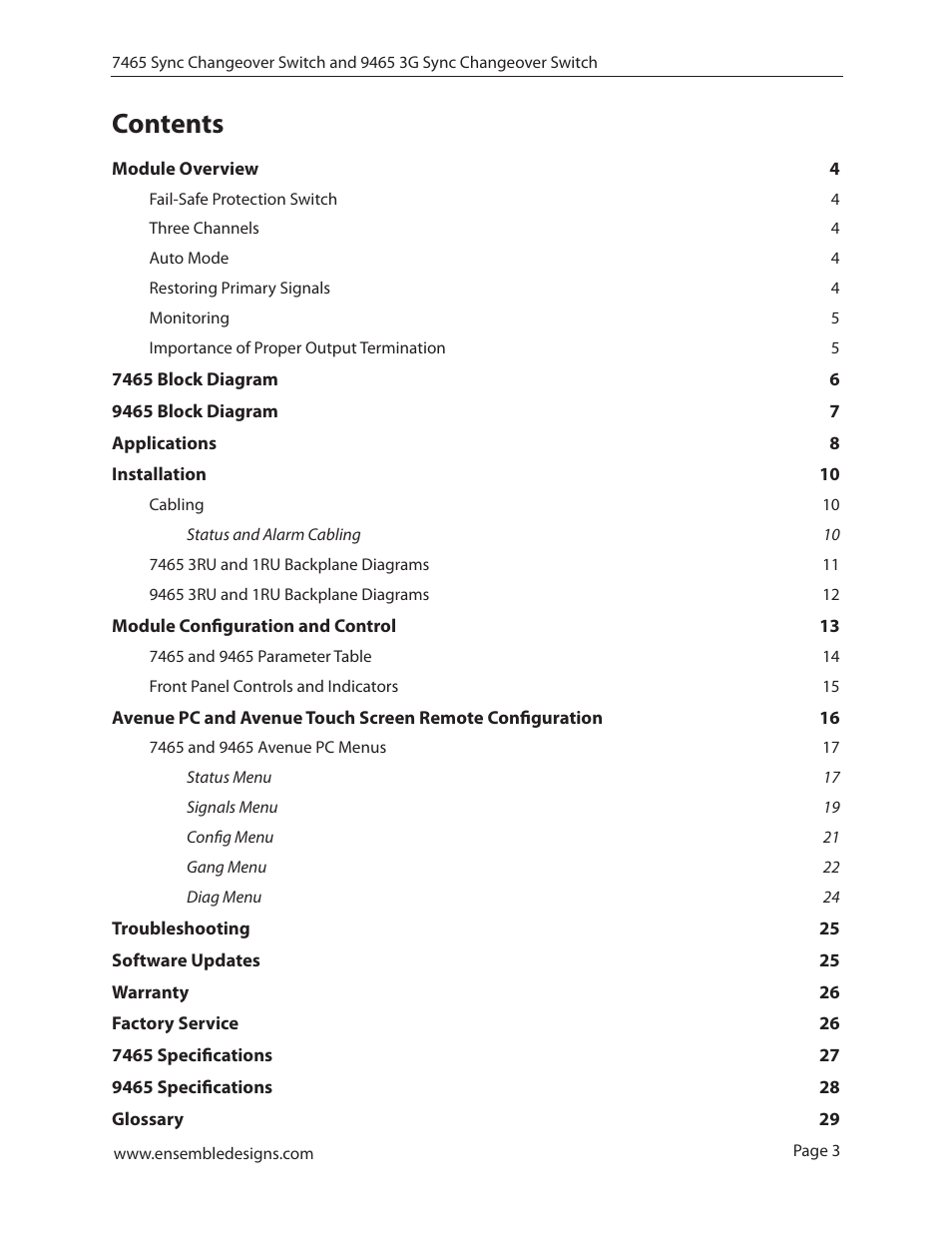 Ensemble Designs 7465 Sync Changeover Switch User Manual | Page 3 / 38