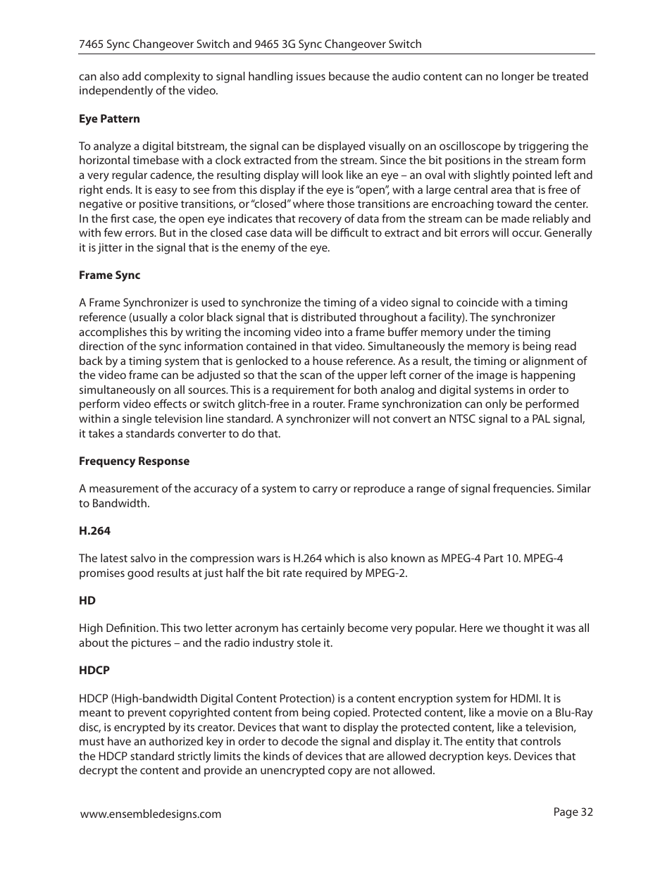 Ensemble Designs 7465 Sync Changeover Switch User Manual | Page 32 / 38
