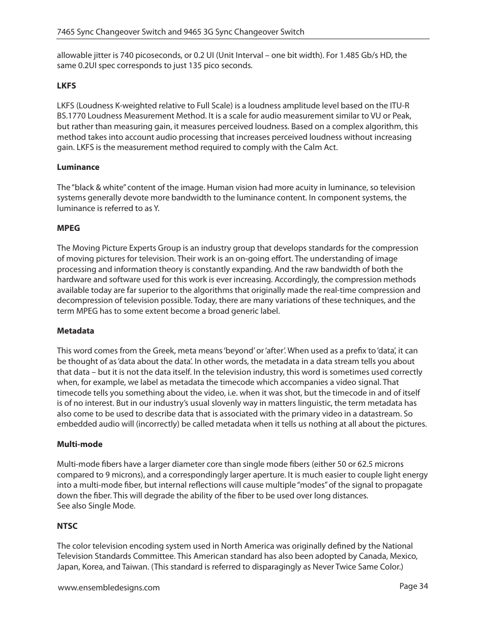 Ensemble Designs 7465 Sync Changeover Switch User Manual | Page 34 / 38