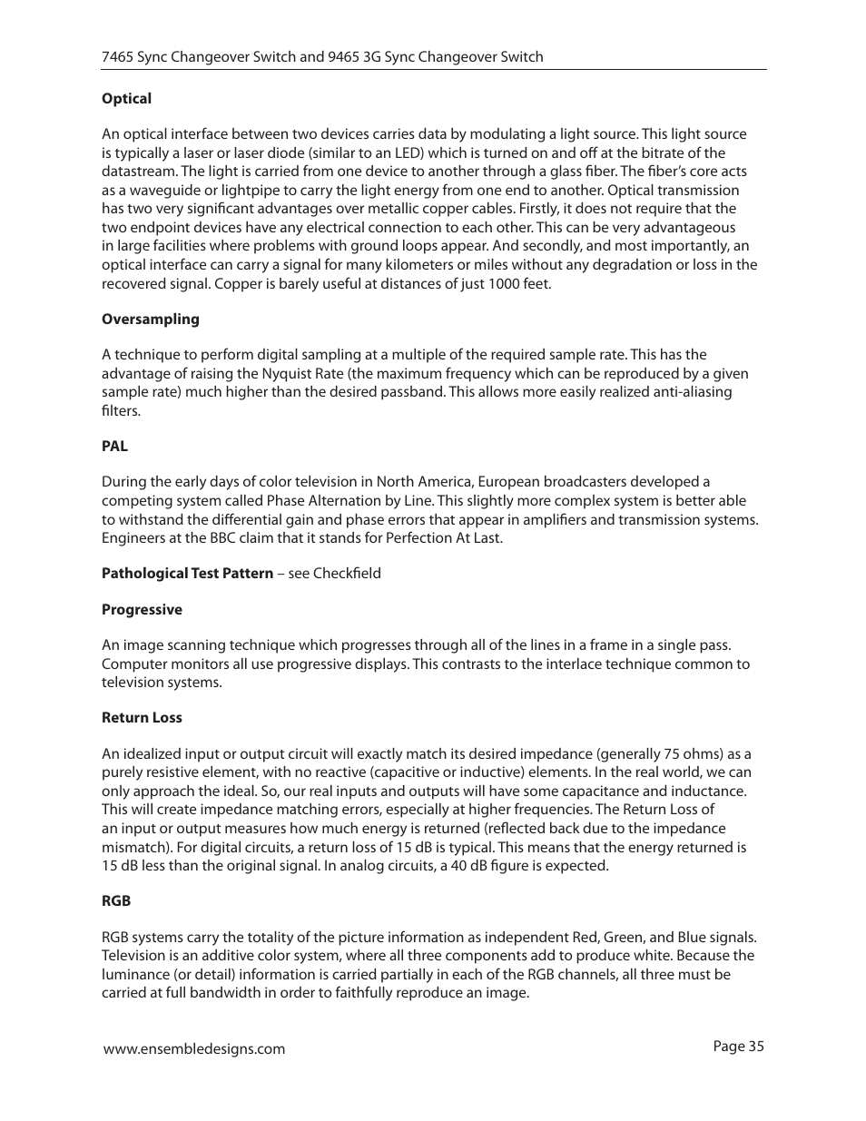 Ensemble Designs 7465 Sync Changeover Switch User Manual | Page 35 / 38