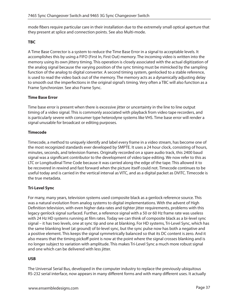 Ensemble Designs 7465 Sync Changeover Switch User Manual | Page 37 / 38