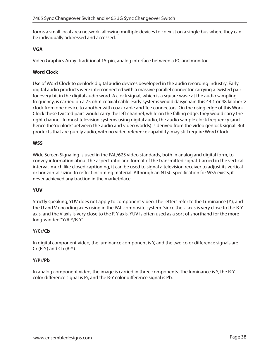 Ensemble Designs 7465 Sync Changeover Switch User Manual | Page 38 / 38