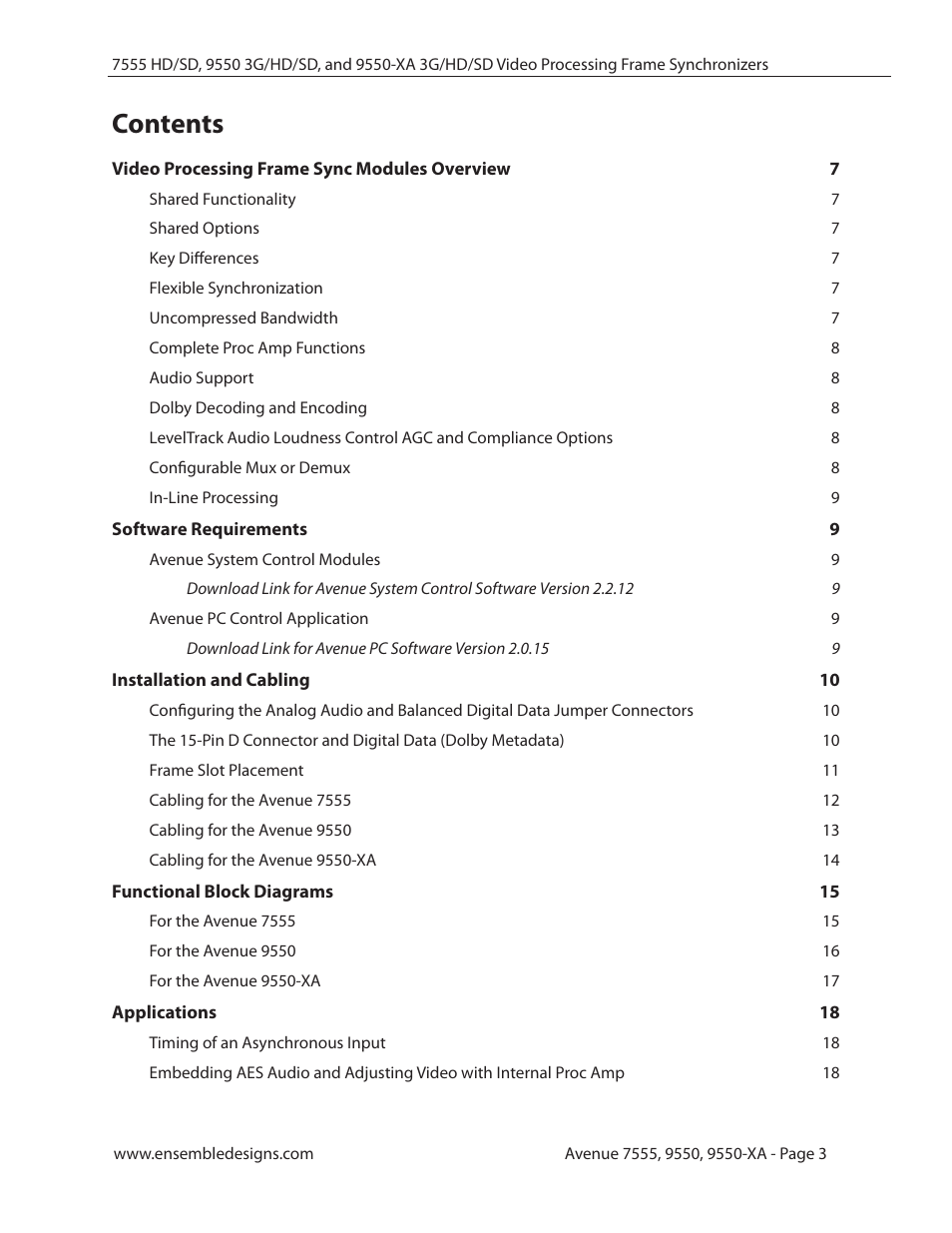 Ensemble Designs 7555 HD / SD Video Processing Frame Synchronizer User Manual | Page 3 / 70