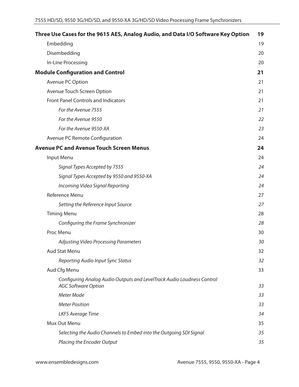 Ensemble Designs 7555 HD / SD Video Processing Frame Synchronizer User Manual | Page 4 / 70
