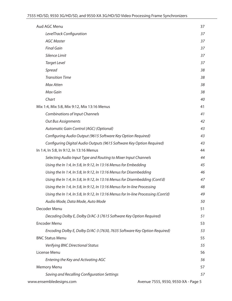 Ensemble Designs 7555 HD / SD Video Processing Frame Synchronizer User Manual | Page 5 / 70