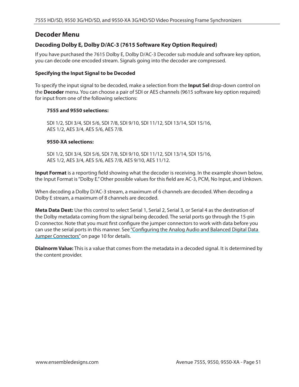 Decoder menu | Ensemble Designs 7555 HD / SD Video Processing Frame Synchronizer User Manual | Page 51 / 70
