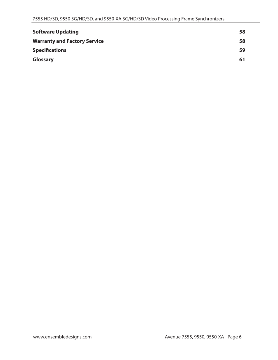 Ensemble Designs 7555 HD / SD Video Processing Frame Synchronizer User Manual | Page 6 / 70