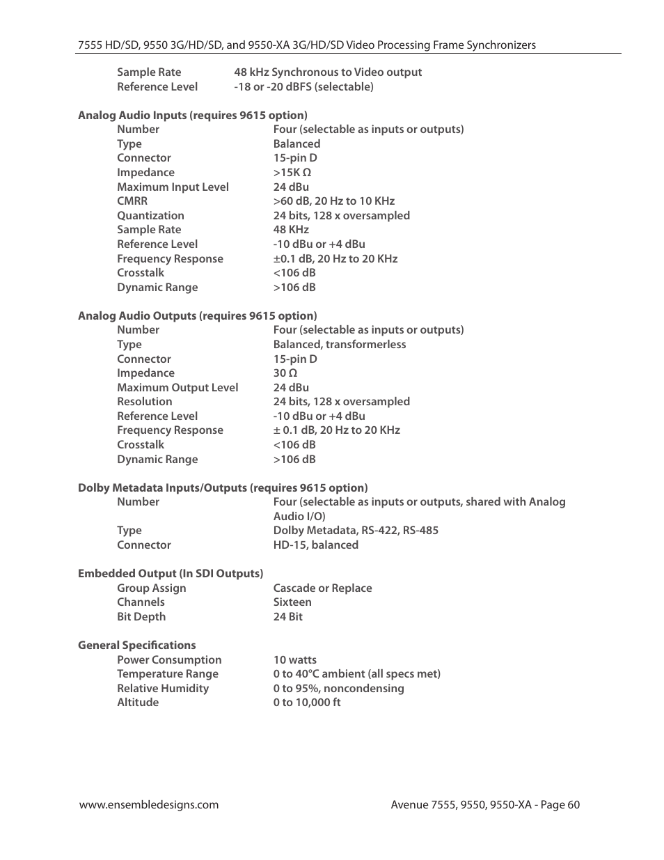 Ensemble Designs 7555 HD / SD Video Processing Frame Synchronizer User Manual | Page 60 / 70
