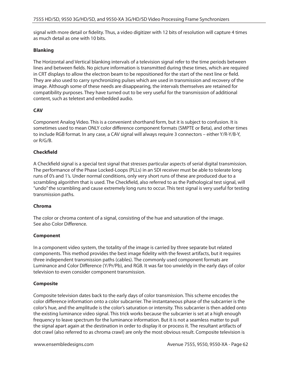 Ensemble Designs 7555 HD / SD Video Processing Frame Synchronizer User Manual | Page 62 / 70