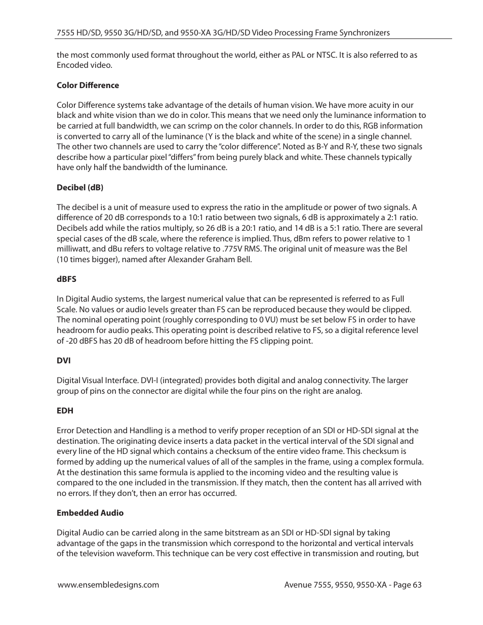 Ensemble Designs 7555 HD / SD Video Processing Frame Synchronizer User Manual | Page 63 / 70