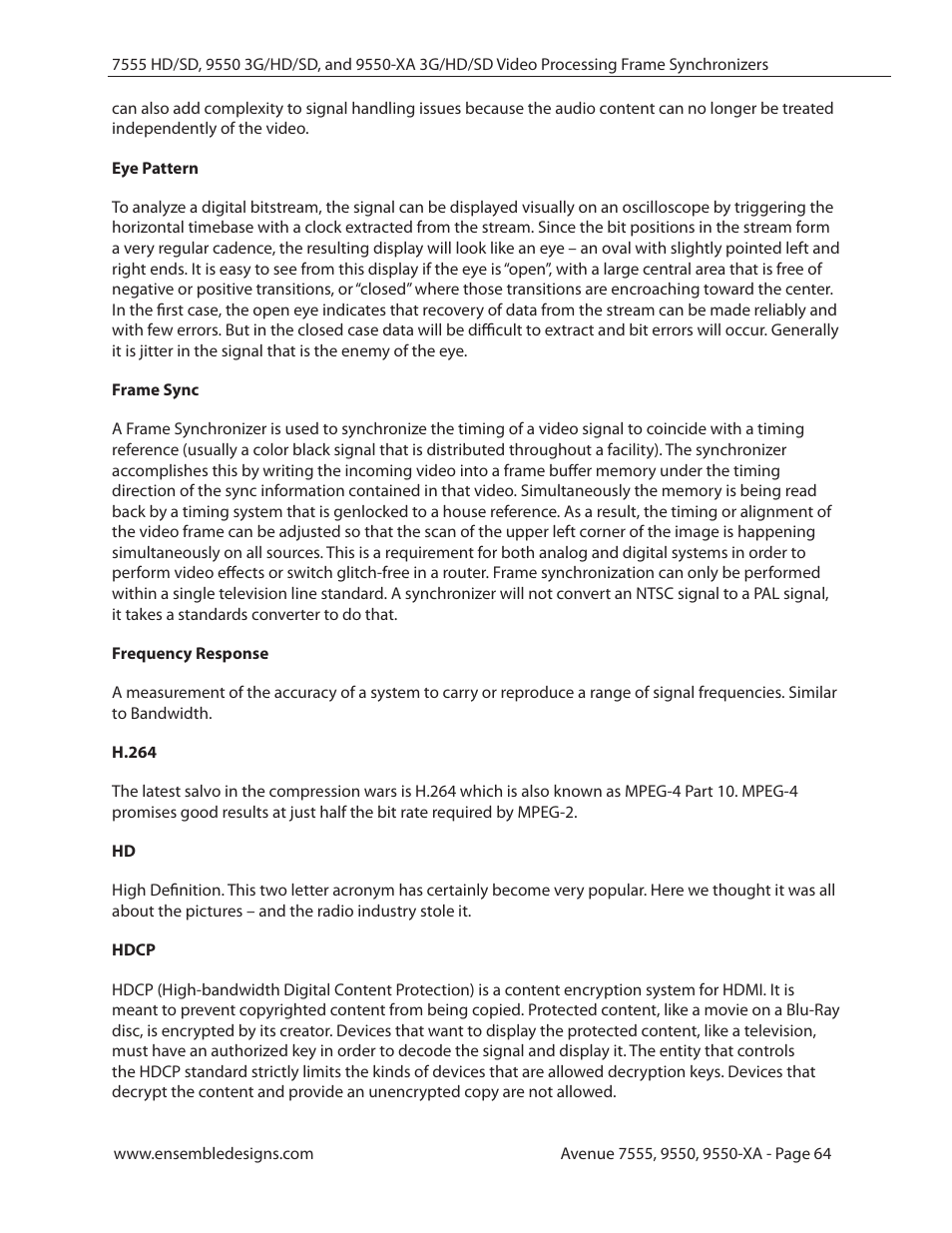 Ensemble Designs 7555 HD / SD Video Processing Frame Synchronizer User Manual | Page 64 / 70