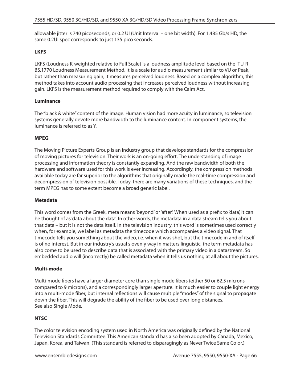 Ensemble Designs 7555 HD / SD Video Processing Frame Synchronizer User Manual | Page 66 / 70