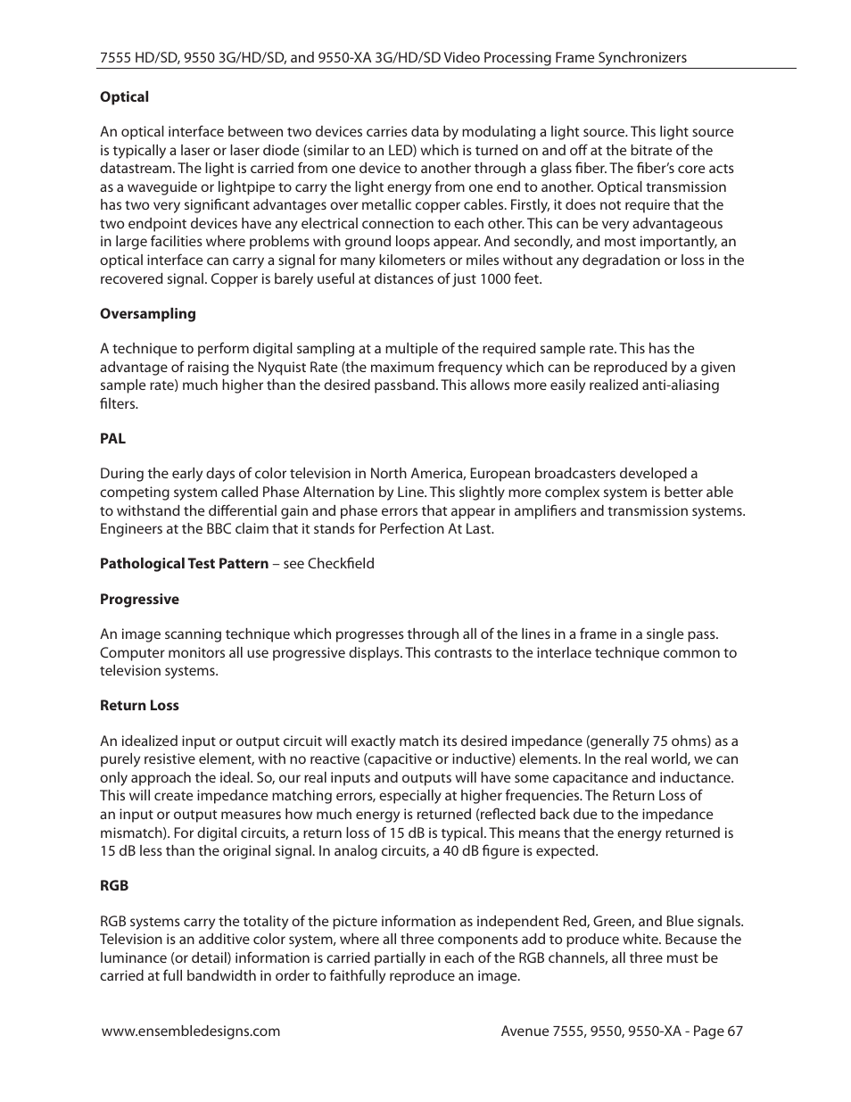 Ensemble Designs 7555 HD / SD Video Processing Frame Synchronizer User Manual | Page 67 / 70