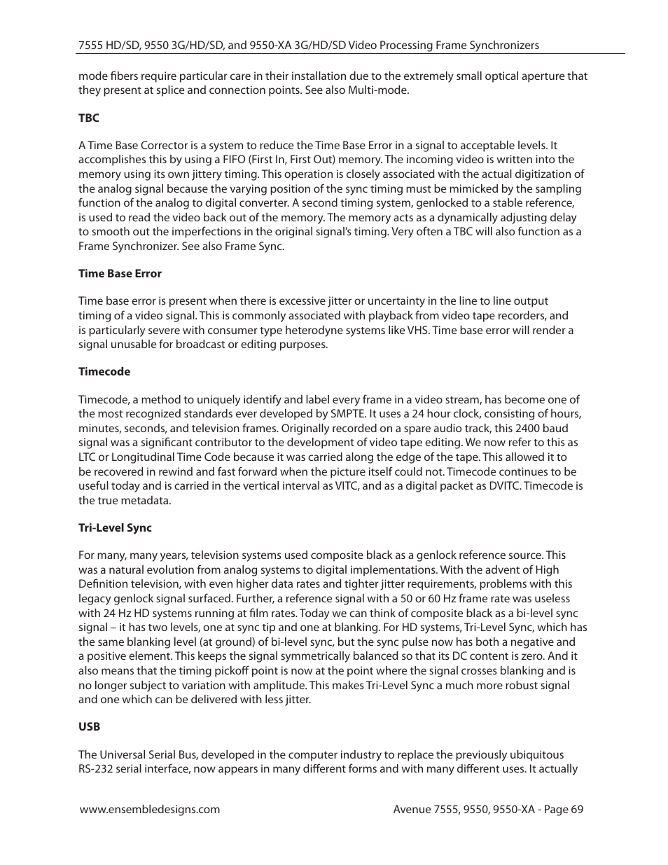 Ensemble Designs 7555 HD / SD Video Processing Frame Synchronizer User Manual | Page 69 / 70