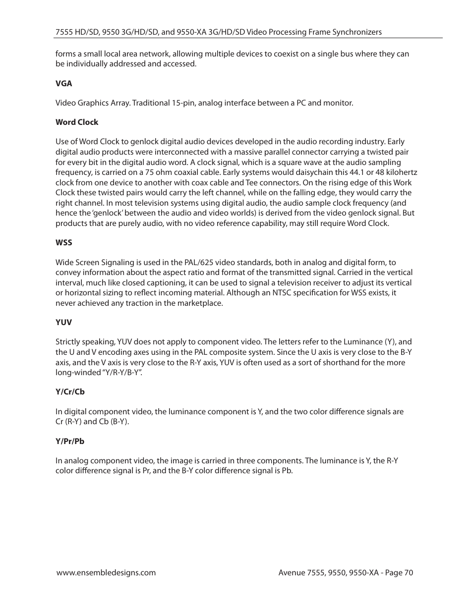 Ensemble Designs 7555 HD / SD Video Processing Frame Synchronizer User Manual | Page 70 / 70