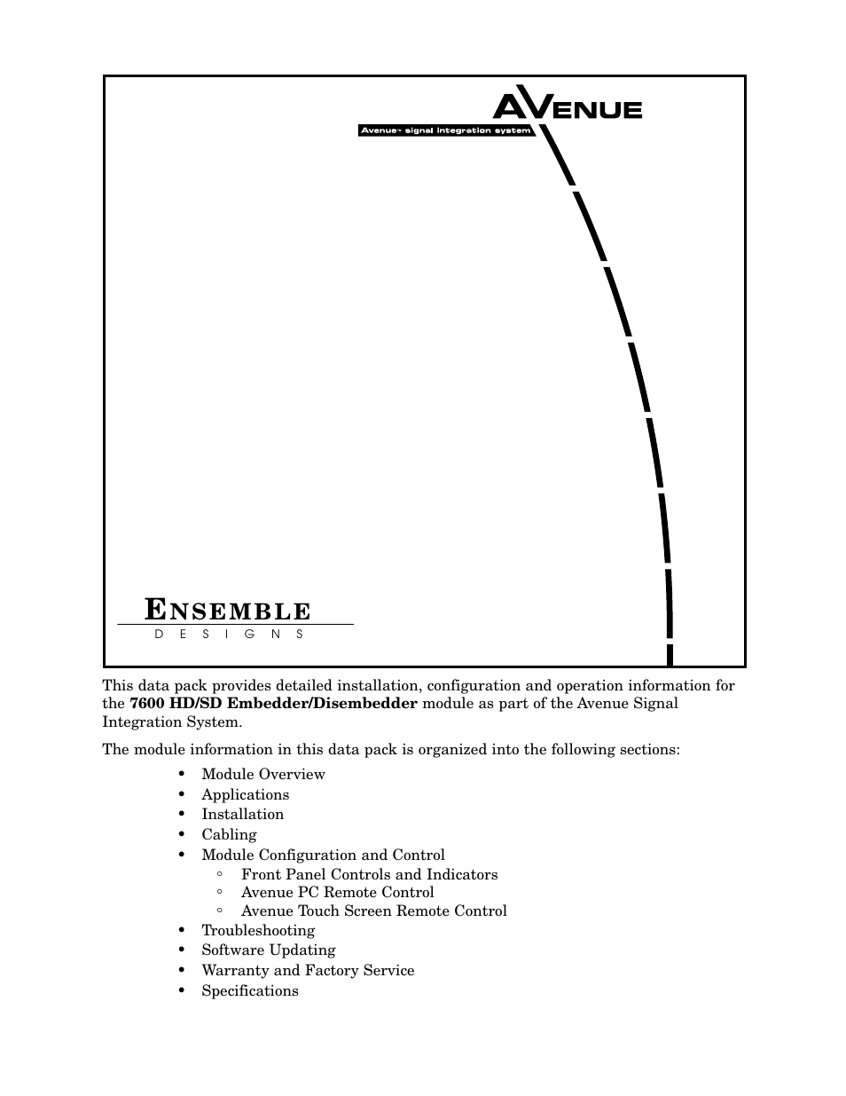 Ensemble Designs 7600 HD/SD Embedder/Disembedder User Manual | 30 pages