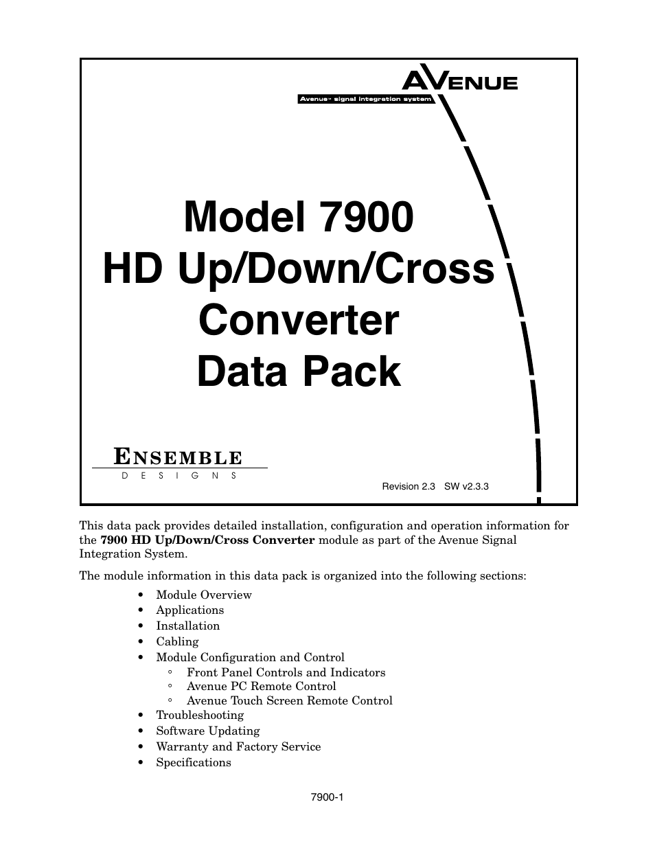 Ensemble Designs 7900 HD Up/Down/Cross Converter User Manual | 47 pages