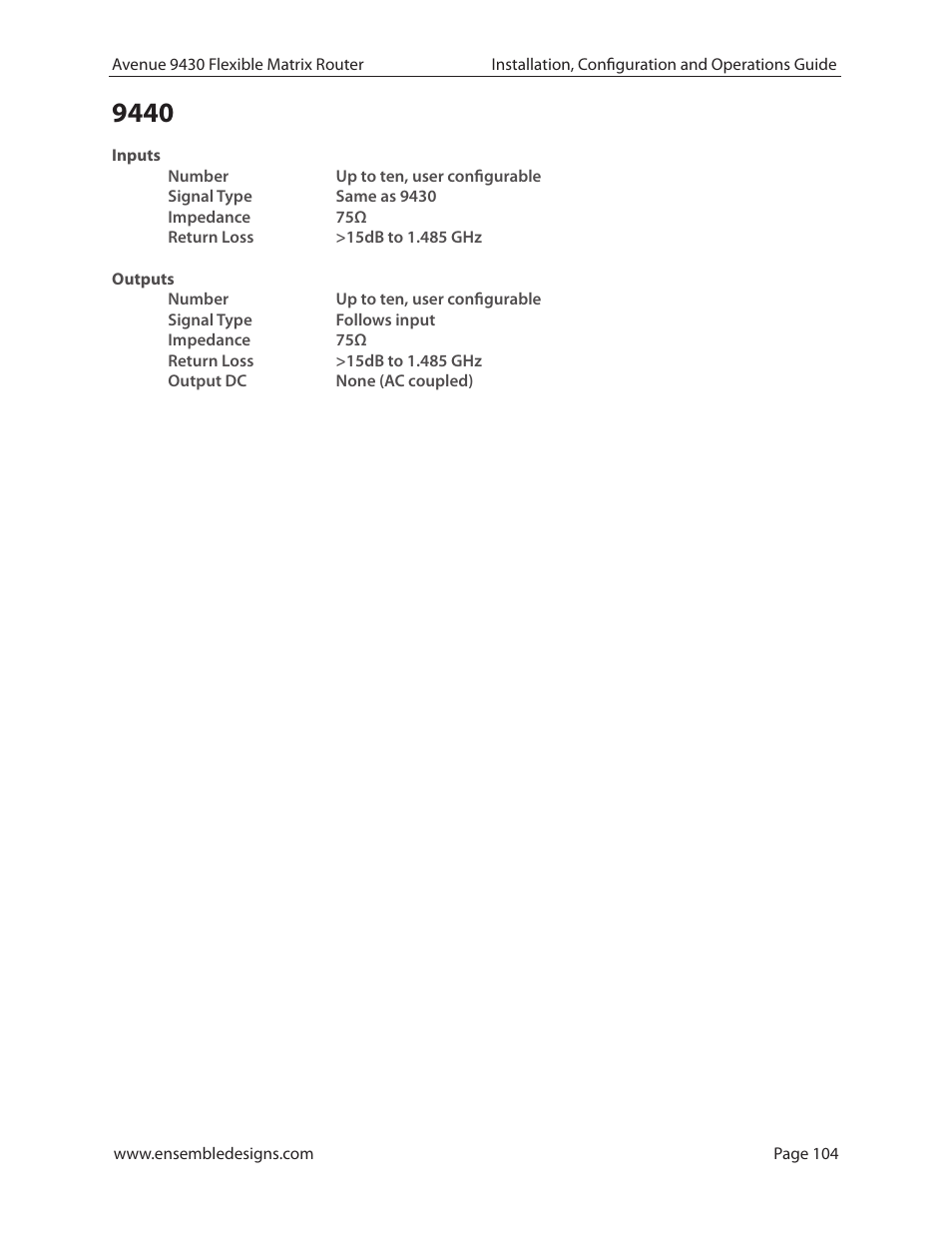 Ensemble Designs 9430 Flexible Matrix Router for 3G / HD / SD / ASI User Manual | Page 104 / 138