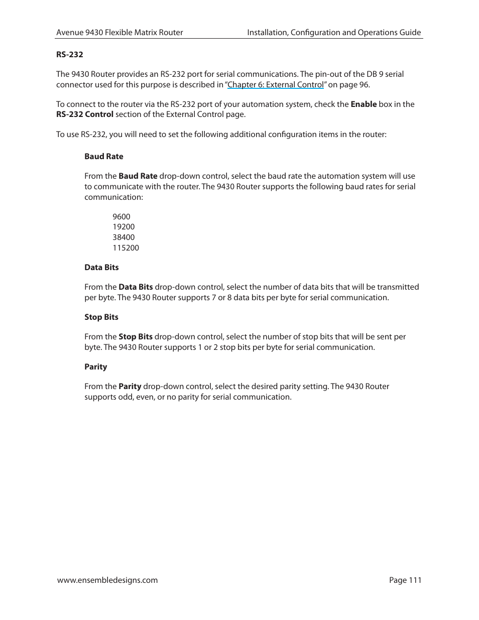 Ensemble Designs 9430 Flexible Matrix Router for 3G / HD / SD / ASI User Manual | Page 111 / 138