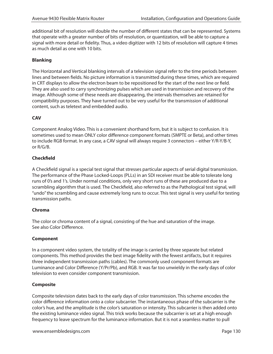 Ensemble Designs 9430 Flexible Matrix Router for 3G / HD / SD / ASI User Manual | Page 130 / 138