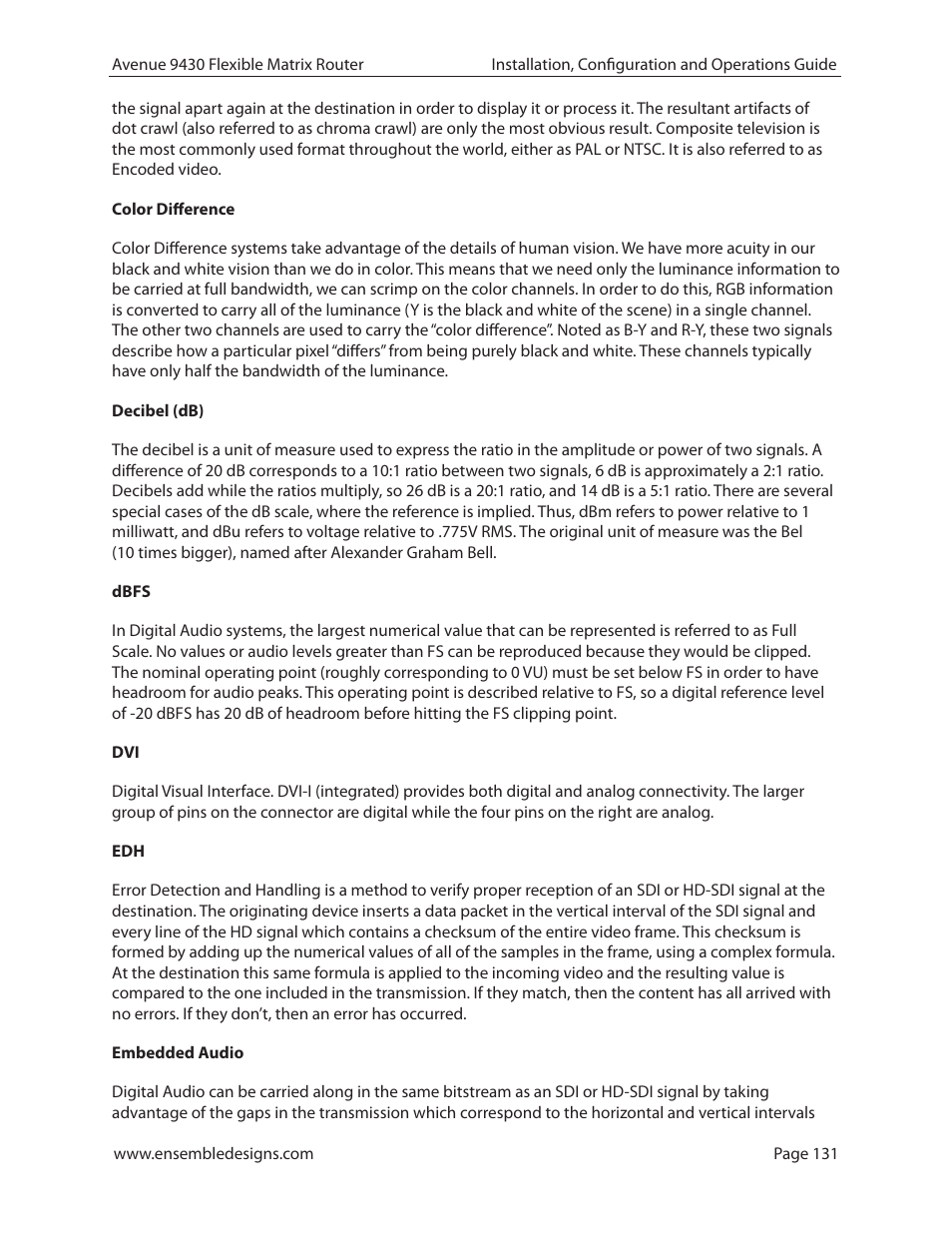 Ensemble Designs 9430 Flexible Matrix Router for 3G / HD / SD / ASI User Manual | Page 131 / 138