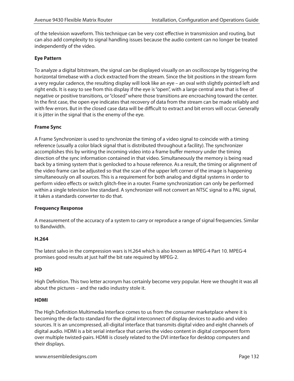 Ensemble Designs 9430 Flexible Matrix Router for 3G / HD / SD / ASI User Manual | Page 132 / 138