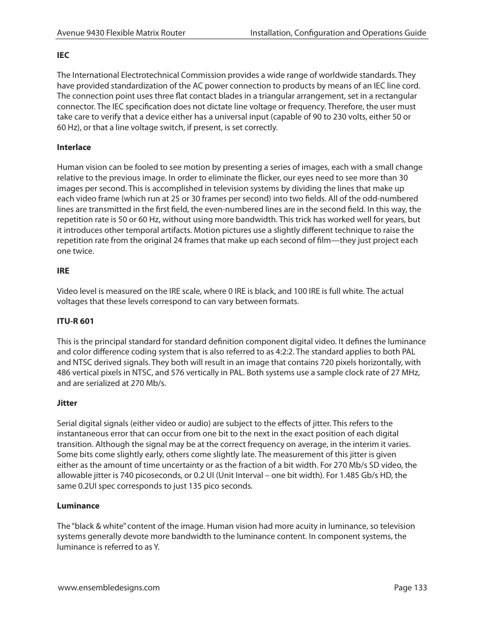 Ensemble Designs 9430 Flexible Matrix Router for 3G / HD / SD / ASI User Manual | Page 133 / 138