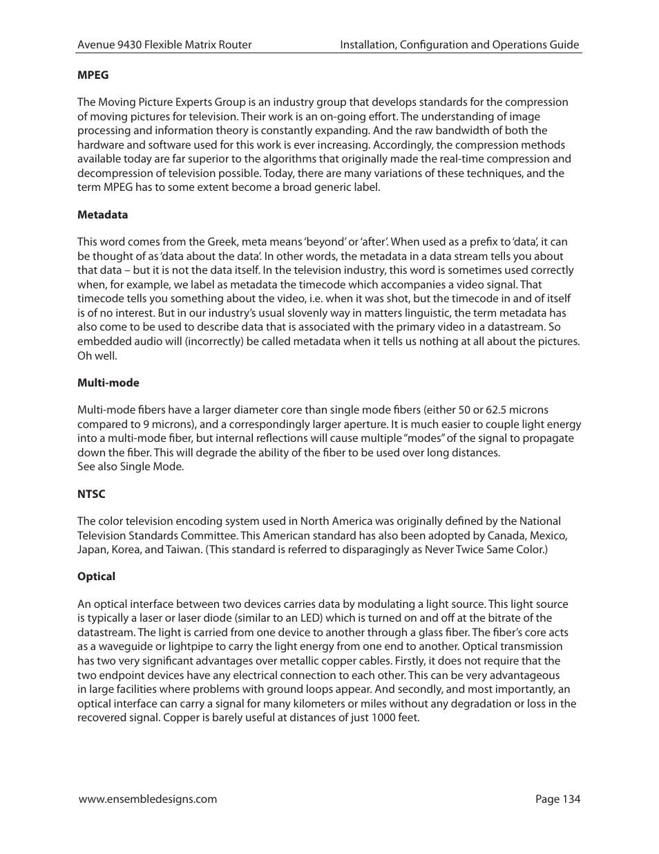Ensemble Designs 9430 Flexible Matrix Router for 3G / HD / SD / ASI User Manual | Page 134 / 138