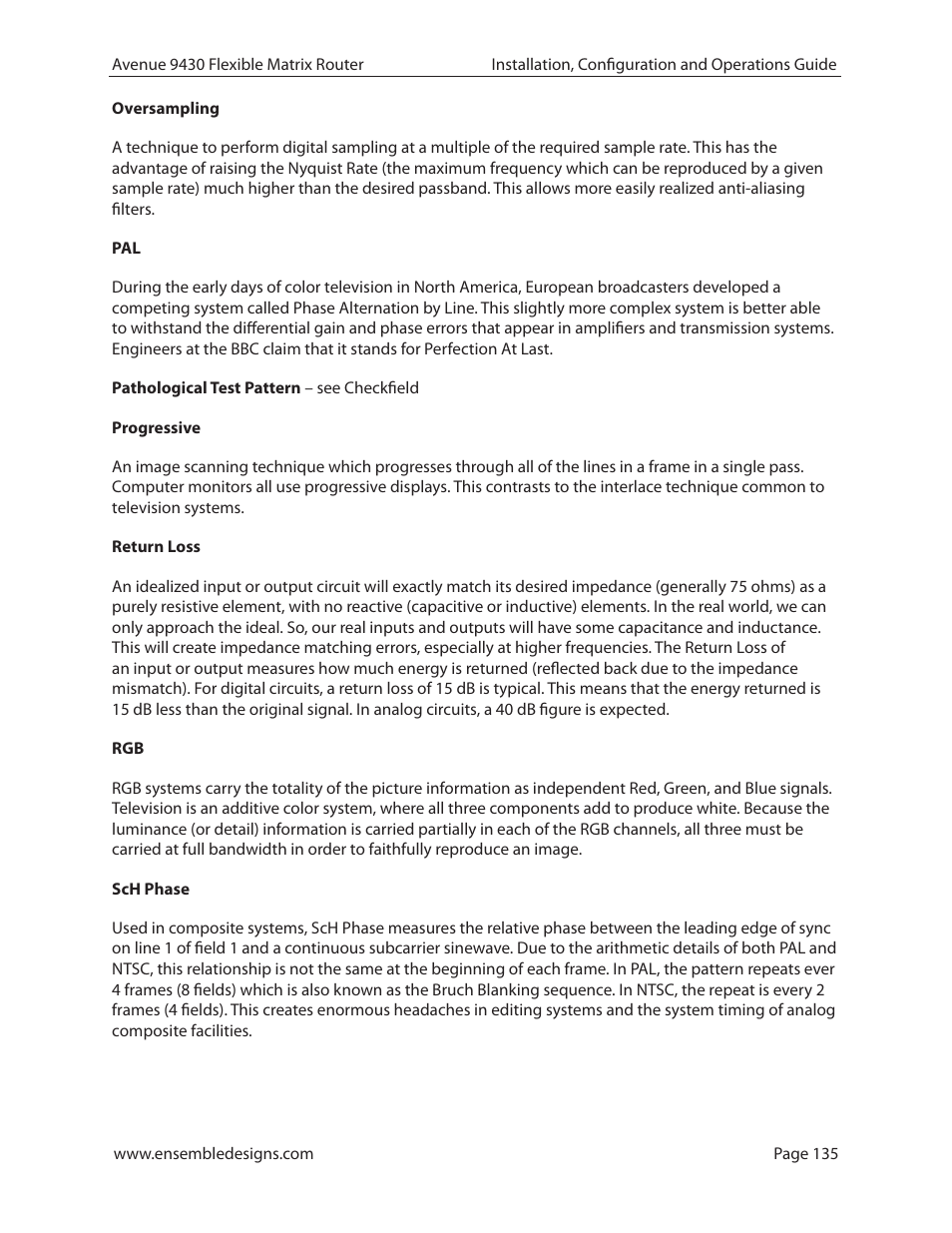 Ensemble Designs 9430 Flexible Matrix Router for 3G / HD / SD / ASI User Manual | Page 135 / 138