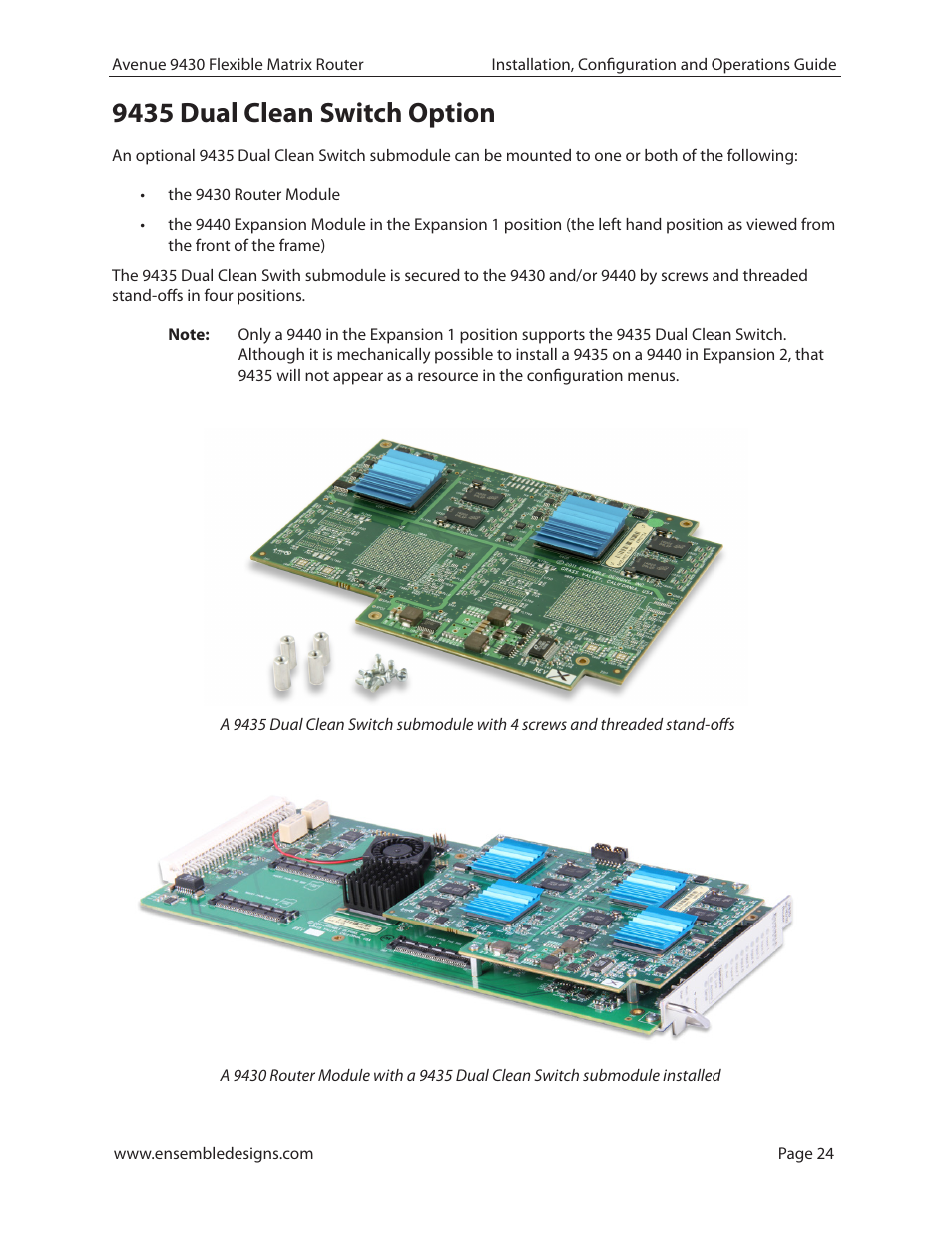 9435 dual clean switch option | Ensemble Designs 9430 Flexible Matrix Router for 3G / HD / SD / ASI User Manual | Page 24 / 138