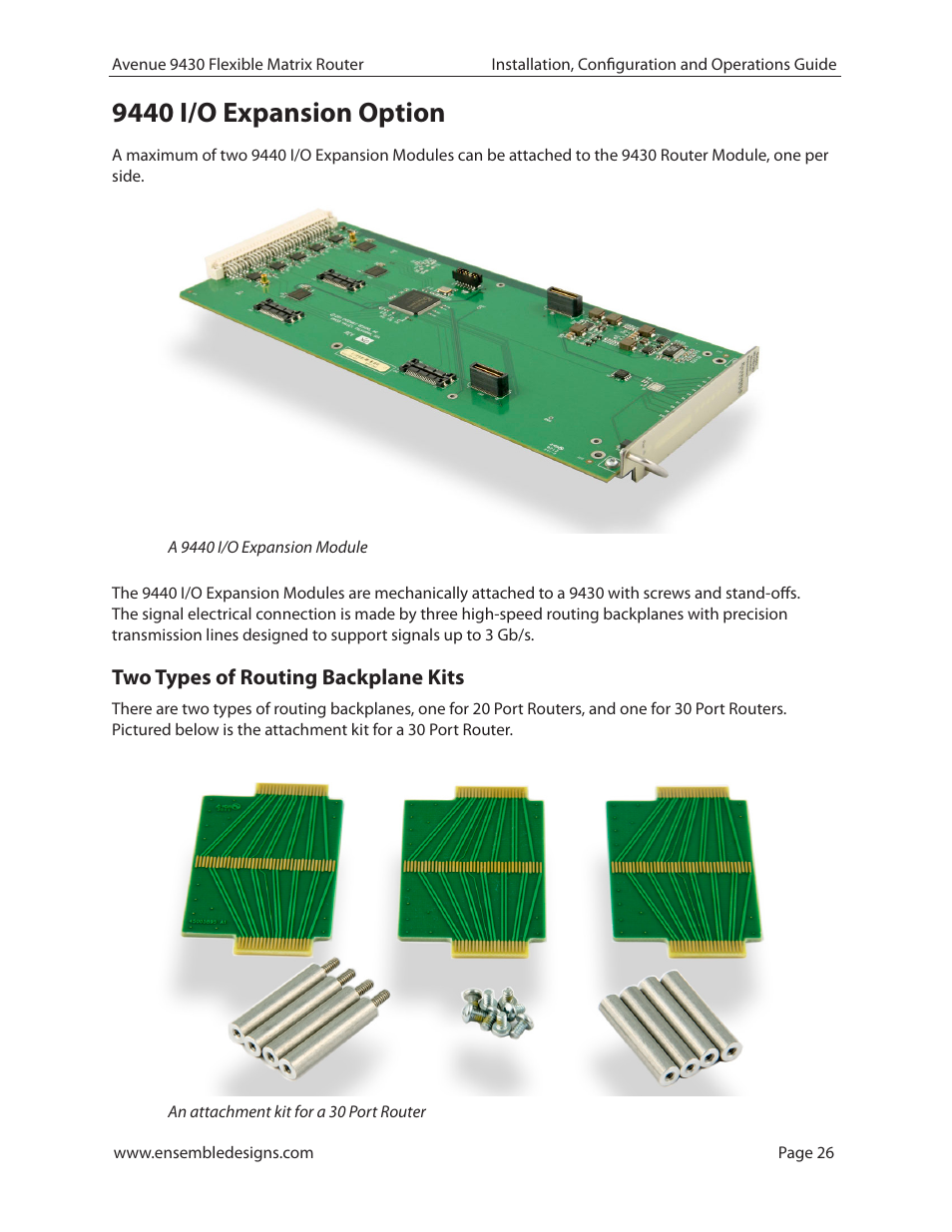 9440 i/o expansion option, Two types of routing backplane kits | Ensemble Designs 9430 Flexible Matrix Router for 3G / HD / SD / ASI User Manual | Page 26 / 138