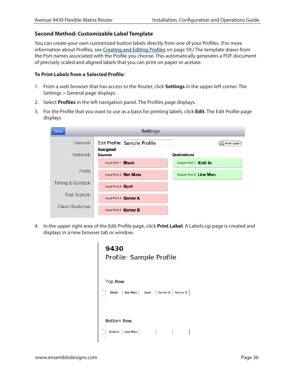Second method: customizable label template | Ensemble Designs 9430 Flexible Matrix Router for 3G / HD / SD / ASI User Manual | Page 36 / 138