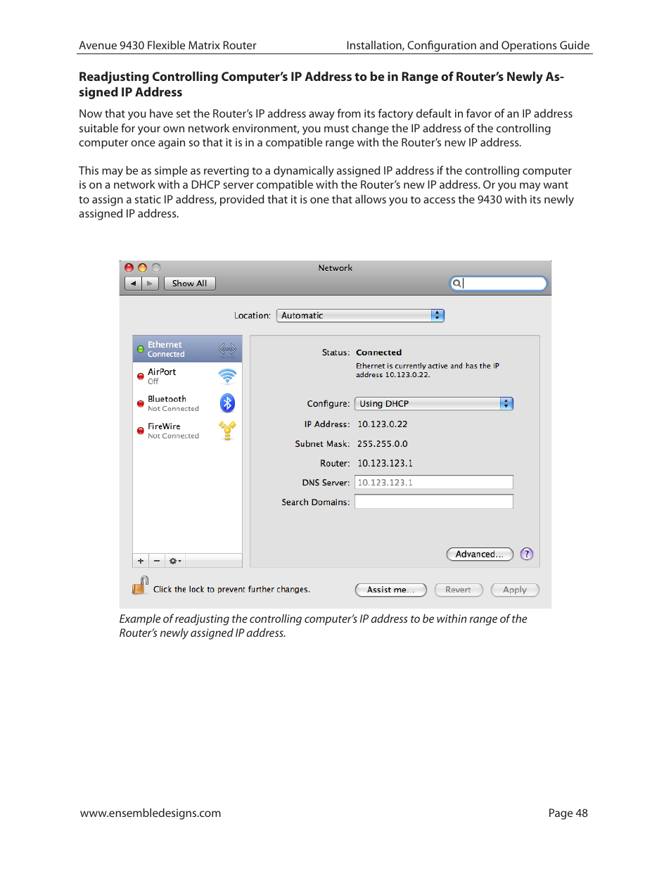 Ip address | Ensemble Designs 9430 Flexible Matrix Router for 3G / HD / SD / ASI User Manual | Page 48 / 138