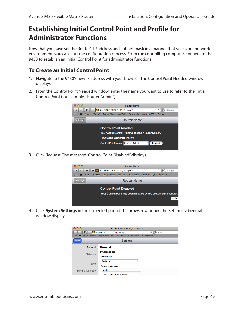 To create an initial control point | Ensemble Designs 9430 Flexible Matrix Router for 3G / HD / SD / ASI User Manual | Page 49 / 138