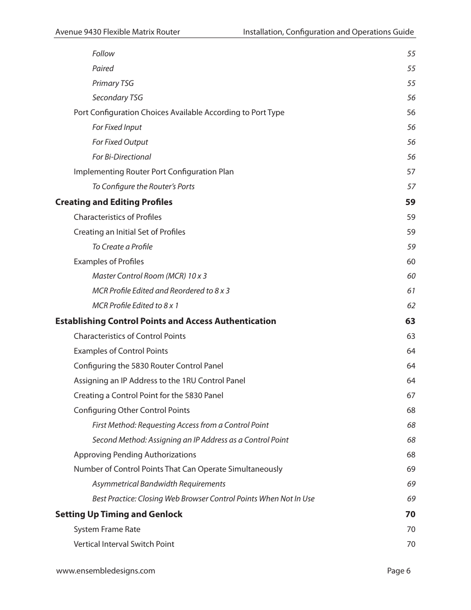 Ensemble Designs 9430 Flexible Matrix Router for 3G / HD / SD / ASI User Manual | Page 6 / 138