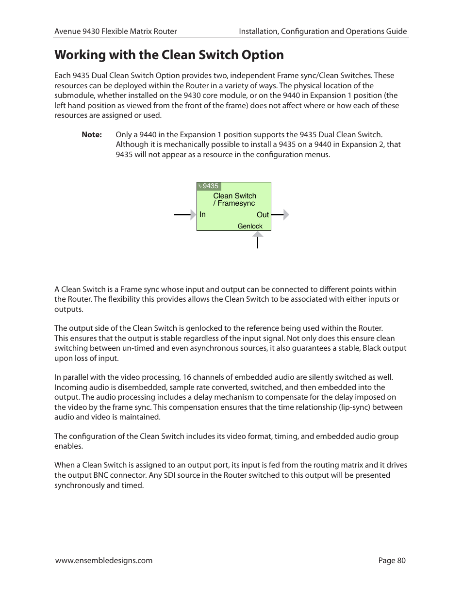 Working with the clean switch option | Ensemble Designs 9430 Flexible Matrix Router for 3G / HD / SD / ASI User Manual | Page 80 / 138
