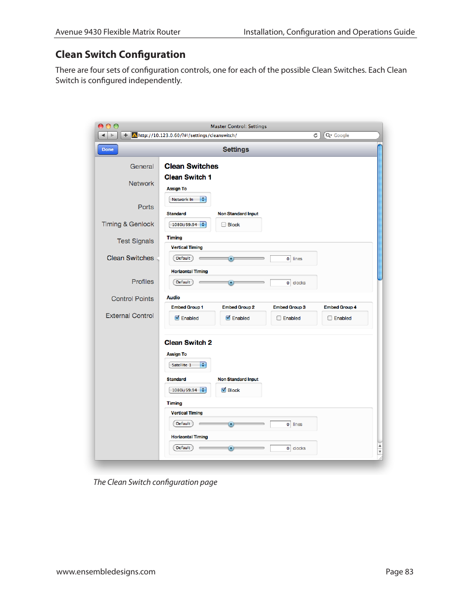 Clean switch configuration | Ensemble Designs 9430 Flexible Matrix Router for 3G / HD / SD / ASI User Manual | Page 83 / 138