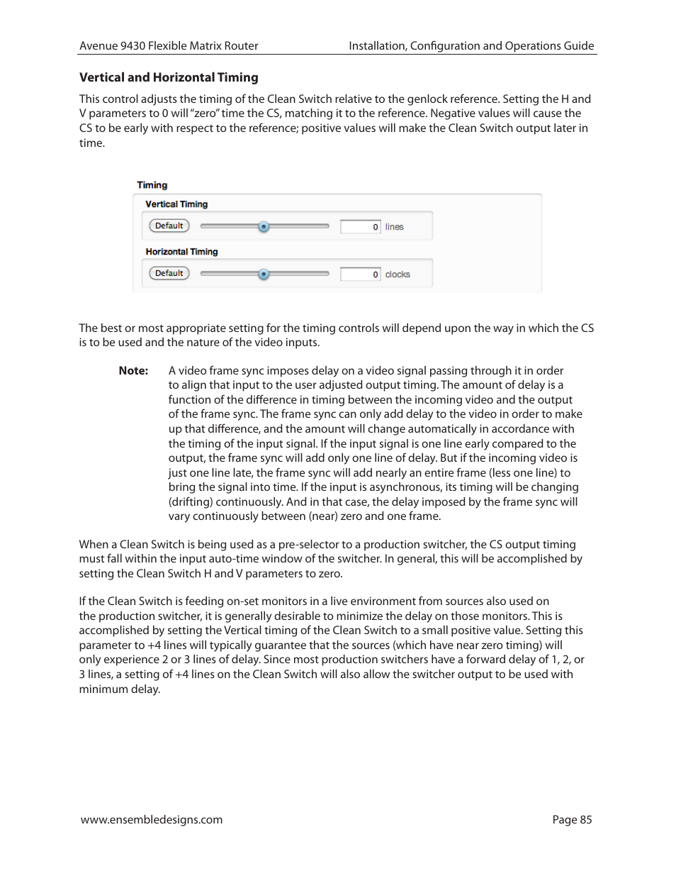 Vertical and horizontal timing | Ensemble Designs 9430 Flexible Matrix Router for 3G / HD / SD / ASI User Manual | Page 85 / 138