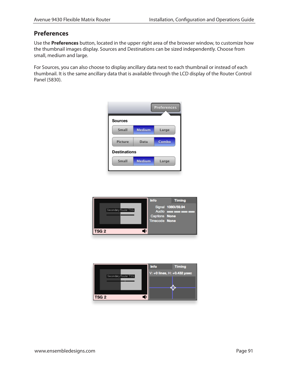 Preferences, Preferences 91 | Ensemble Designs 9430 Flexible Matrix Router for 3G / HD / SD / ASI User Manual | Page 91 / 138