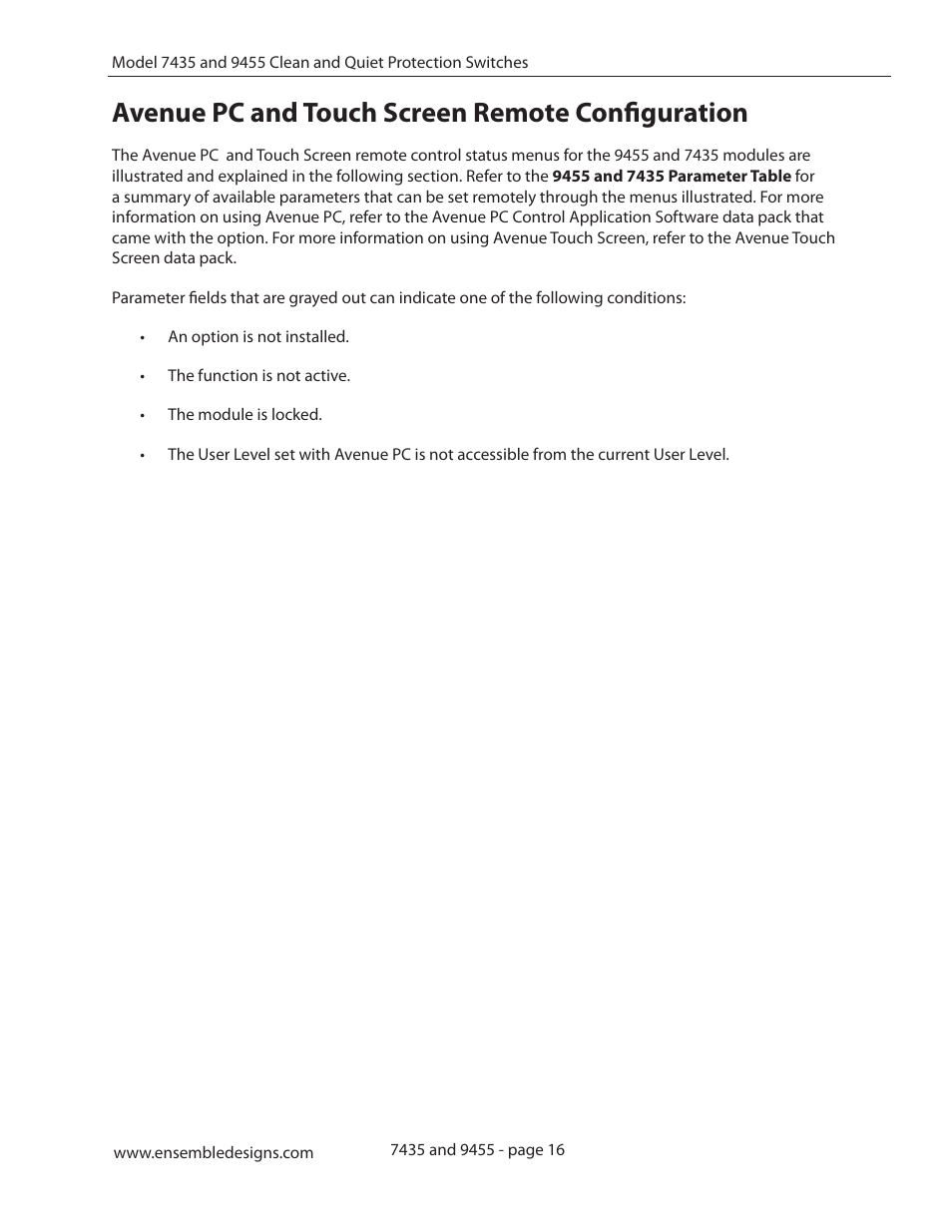 Avenue pc and touch screen remote configuration | Ensemble Designs 9455 3G Clean and Quiet Protection Switch User Manual | Page 16 / 64