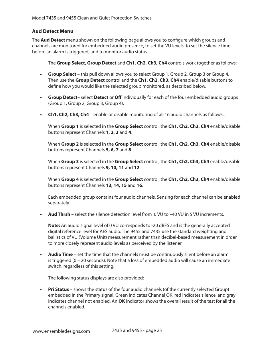 Aud detect menu | Ensemble Designs 9455 3G Clean and Quiet Protection Switch User Manual | Page 25 / 64