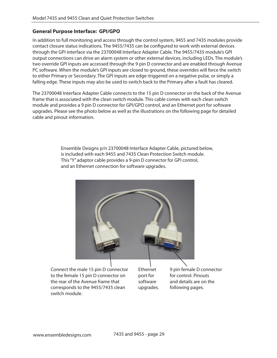 General purpose interface: gpi/gpo | Ensemble Designs 9455 3G Clean and Quiet Protection Switch User Manual | Page 29 / 64