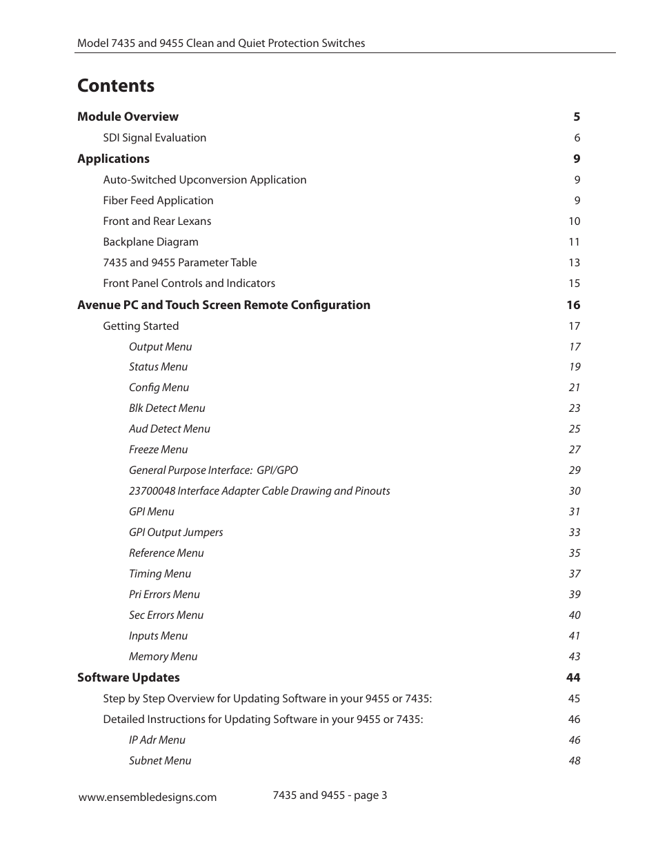 Ensemble Designs 9455 3G Clean and Quiet Protection Switch User Manual | Page 3 / 64