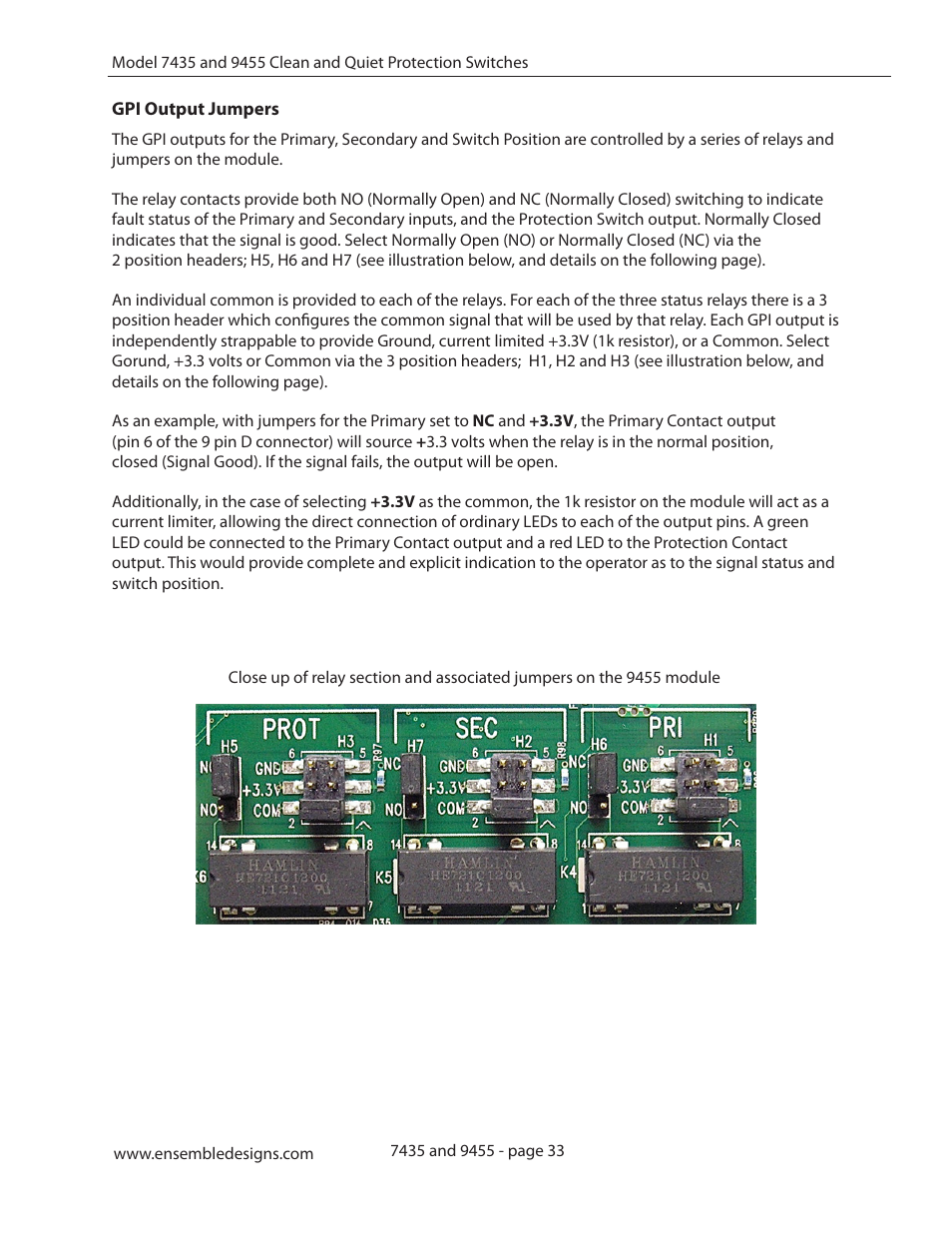 Gpi output jumpers | Ensemble Designs 9455 3G Clean and Quiet Protection Switch User Manual | Page 33 / 64