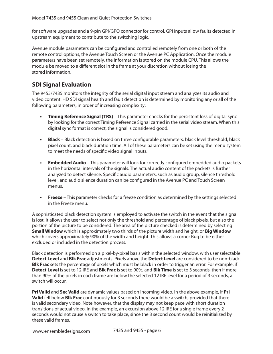 Sdi signal evaluation | Ensemble Designs 9455 3G Clean and Quiet Protection Switch User Manual | Page 6 / 64