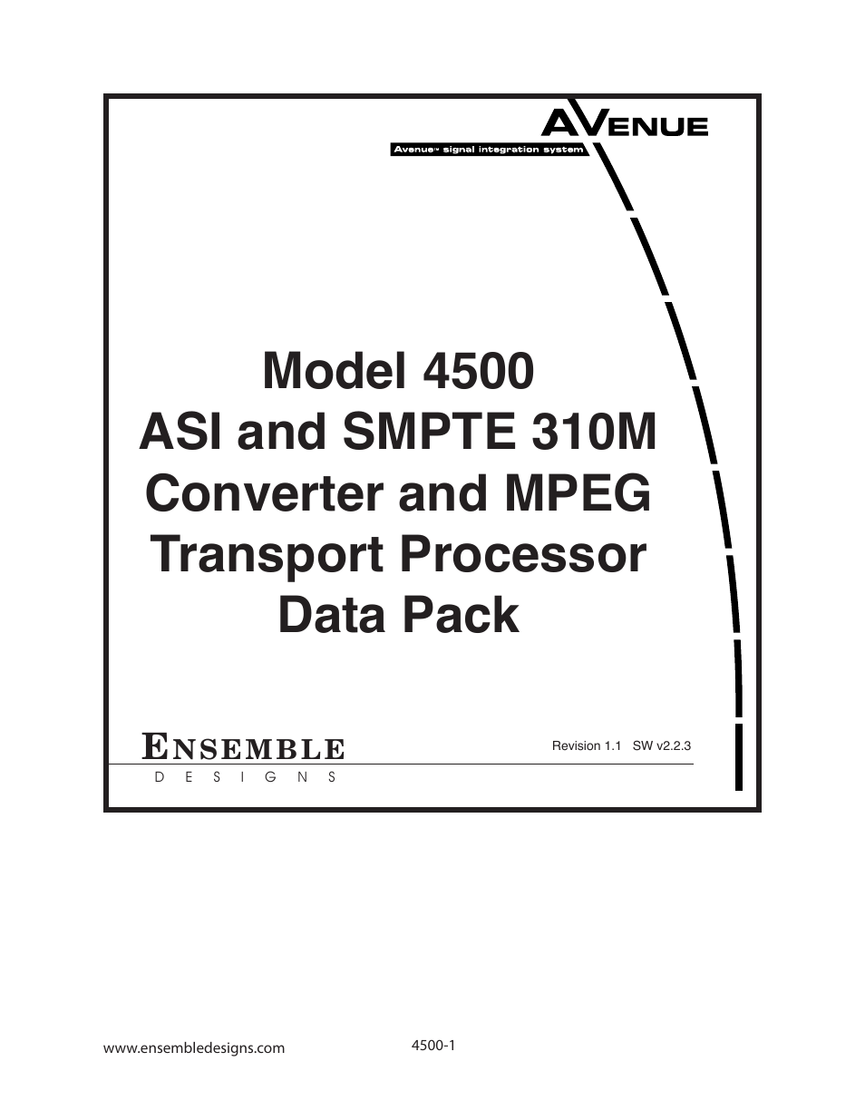 Ensemble Designs 4500 ASI and SMPTE 310M Converter and MPEG Transport Processor User Manual | 32 pages